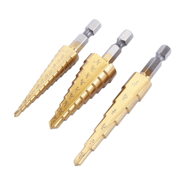 Herramientas manuales de hardware, 3 piezas pequeñas HSS Ti taladro escalonado vástago hexagonal taladro escalonado elegante y moderno
