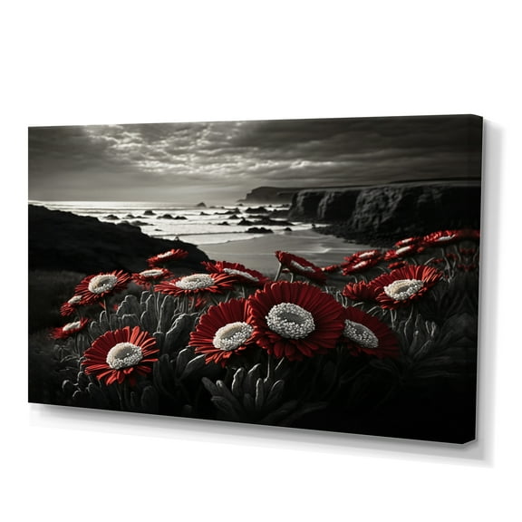 Designart Red Flowers By The Coast I Canvas Wall Art