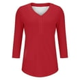 thumbnail image 3 of 3/4 Length Sleeve Womens Tops, Yigetop Women's Fashion Shirt V Neck 3/4 Sleeve Button Top Casual Floral Print Blouse Ladies Tops Red L, 3 of 5