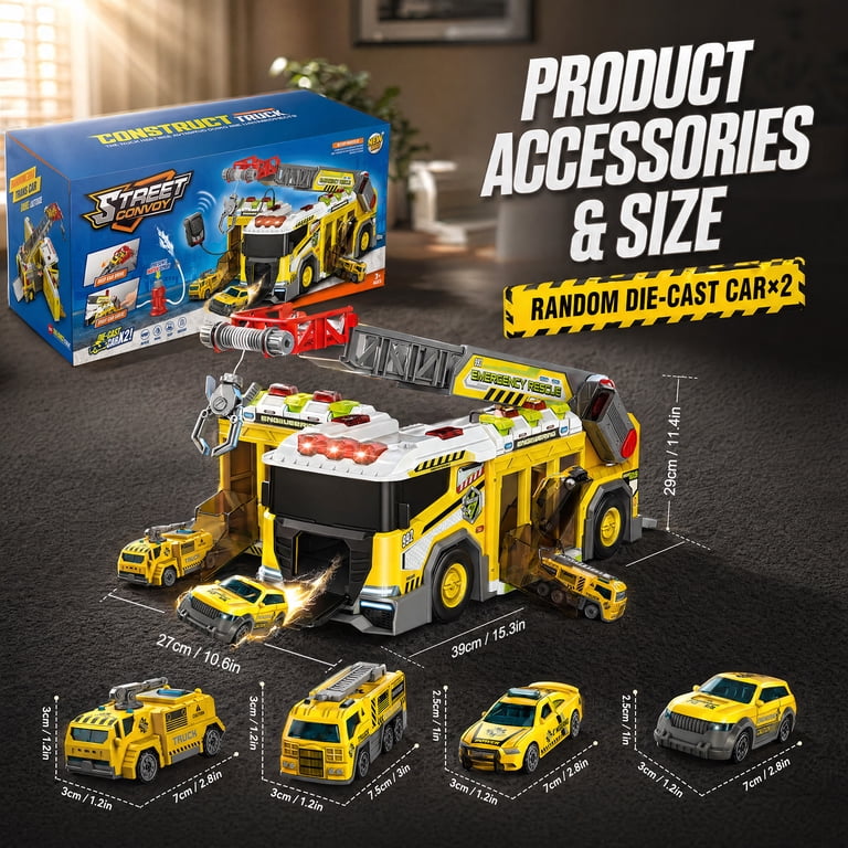 Huge Wave Construction Carrier Truck with Sound and Light, 2 Cars