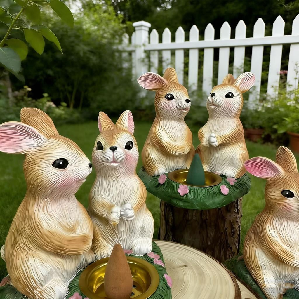 Giaone Rabbits Design Resin Aromatherapies Burners Easter Bunnies Statue Incenses Holder For Home Meditations and Relaxation