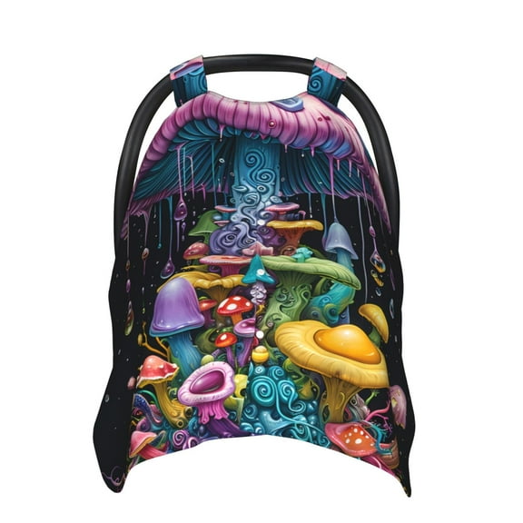 Car Seat Cover Baby - Colorful Mushroom Breathable Infant Car Seat Cover for Baby Carseat, Lightweight Comfort Baby Essentials Must Haves Newborn Stuff for Girl Boy