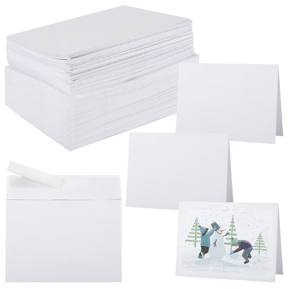 100 Pcs Blank Cards and Envelopes, A7 White Invitation Cardstocks with Self-seal Envelopes, Kraft Paper Stationery Cards for DIY Invitations and Greeting Cards