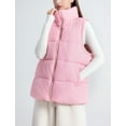 thumbnail image 3 of FEOYA Padded Crop Puffer Vest Women Zip Up Sleeveless Jacket Ladies Winter Waistcoat Stand Collar Warm Outerwear with Pockets for Sport Athletics Outdoor Hiking 2XL Pink, 3 of 6