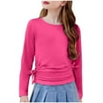 thumbnail image 4 of SNKSDGM Girls Girls Shirts Size 5T Shirts for Girls 12-14 Trendy Children Kids Girls Long Sleeve Crew Neck Ruched Knot Side T Shirt Top Casual Loose Tee Shirt Blouse 5-6 Years, 4 of 8