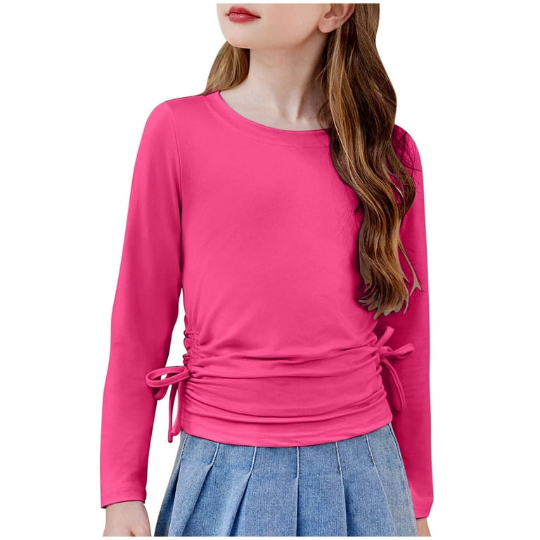 XIMIN Girls Long Sleeve Shirts Ruched Knot Side Tunic Blouse Tee
