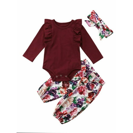 

Newborn Toddler Baby Girls Cotton Tops Romper Floral Pants Outfits Set Clothes