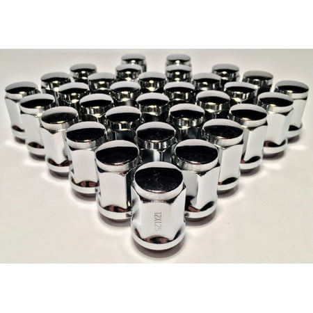 - 32 Bulge Acorn Wheel Rim Lug Nuts 12X1.25 M12 1.25 Closed End Chrome 19 Hex