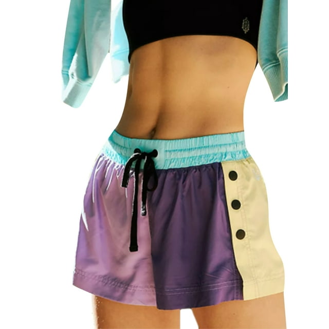 TheFound Women’s Contrast Color Shorts Casual Elastic High Waist Side Button Wide Leg Shorts Going Out Shorts