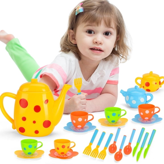 Kids Pretend Play Tea Party Set for Toddlers, Toy Tea Kit with Teapot Cups Saucers Utensils Tray, Educational Imaginative Role Play Toy, Birthday Gift for Boys Girls Ages 3 4 5 6 Years Old