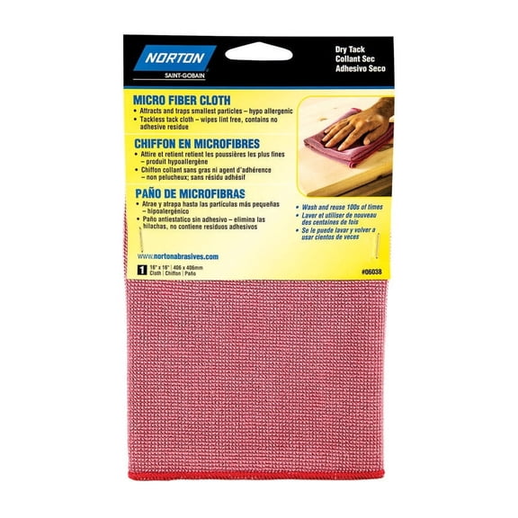 Norton 07660706038 Red Microfiber Dry Tack Cloth 16 W x 16 L in.