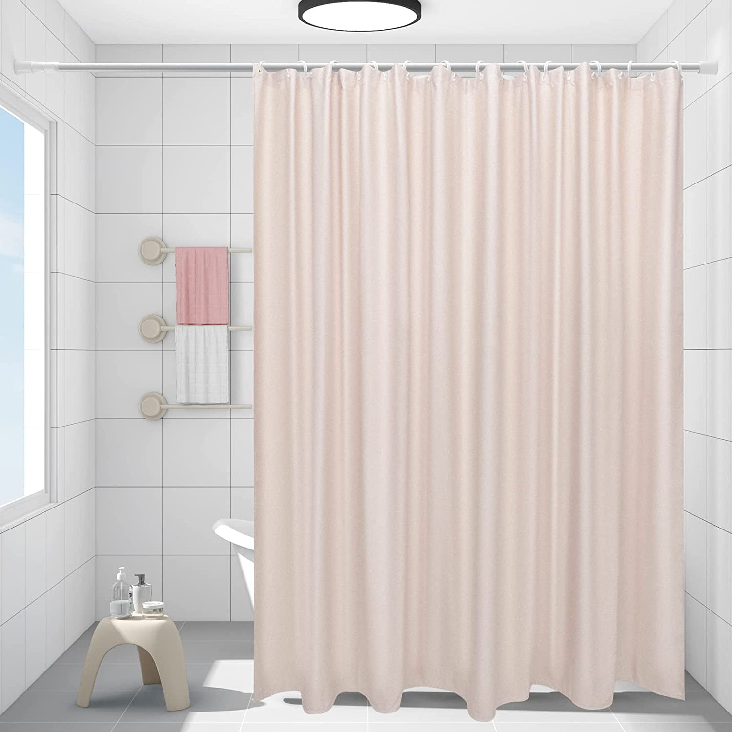Miumaeov Natural Cotton Shower Curtain, Extra Wide Shower Curtain for