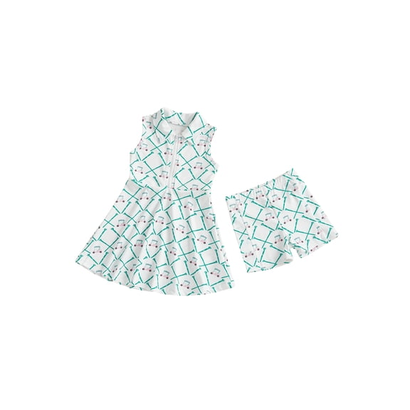 BemeyourBBs Toddler Baby Girl Golf Dress with Shorts Set ﻿Athletic Workout Dress Clothes Little Girl Summer 2 Piece Outfits Golf Cart Clubs Print Slpel Collar Half Zipper A Line Tank Dress