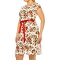 thumbnail image 2 of Women's Plus Size Floral Flared A Line Swing Dresses Short Sleeve with Belted, 2 of 6