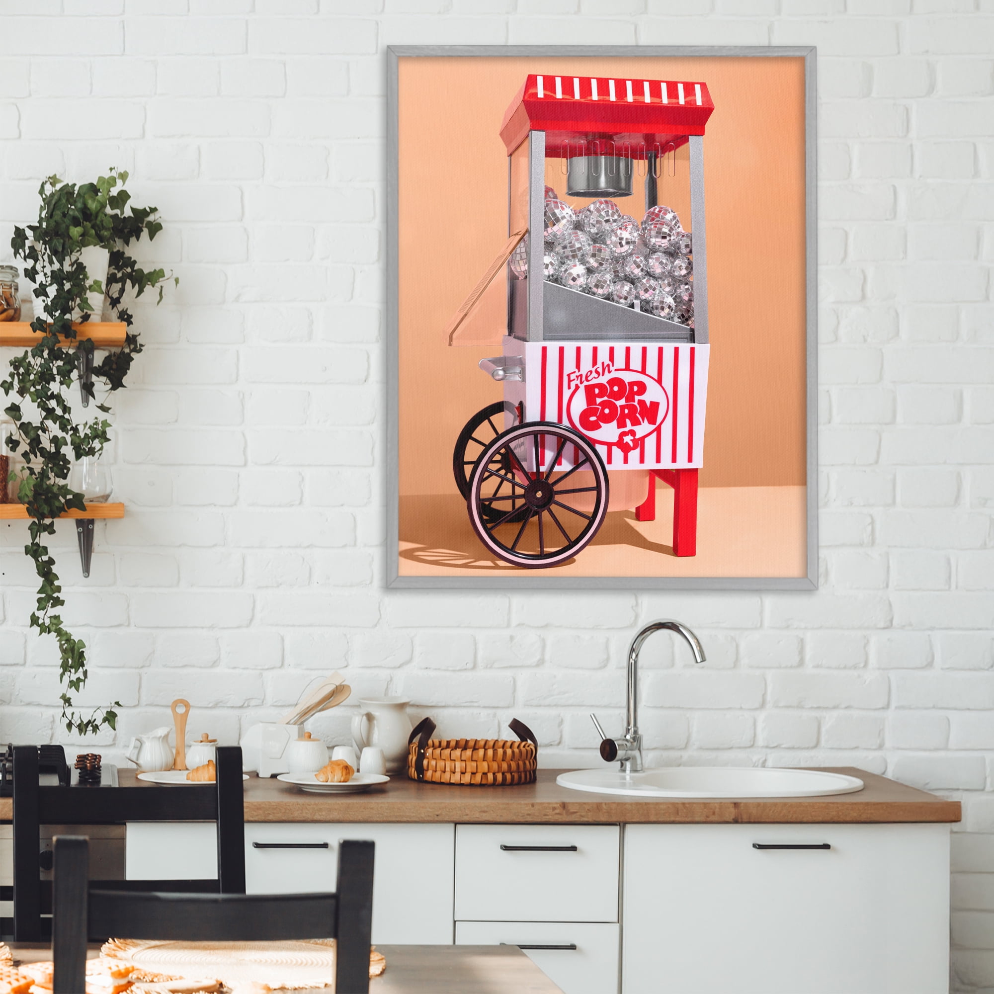 Stupell Industries Retro Disco Popcorn Machine Gray Framed Giclee Art, design by LISH Creative