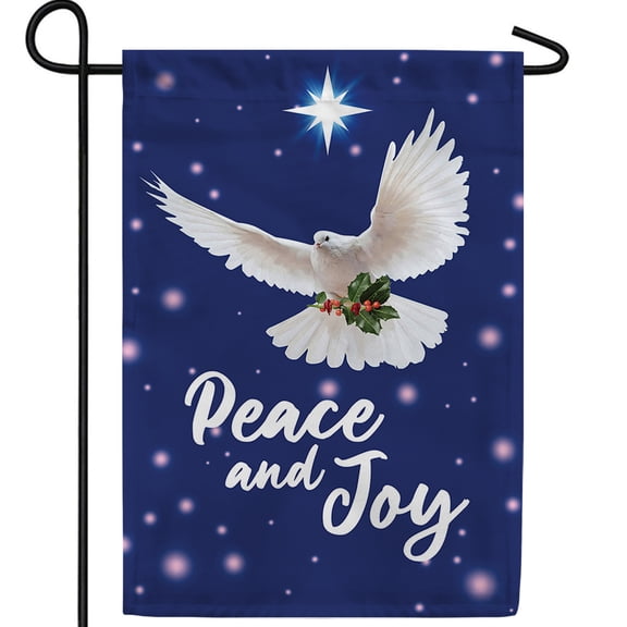 America Forever Peace And Joy Dove Garden Flag, 12.5 x 18 inch Double Sided, White Dove Holly Holiday Banner, Blue Background Outdoor Decor, Yard Decoration, Polyester Religious Inspirational Flag