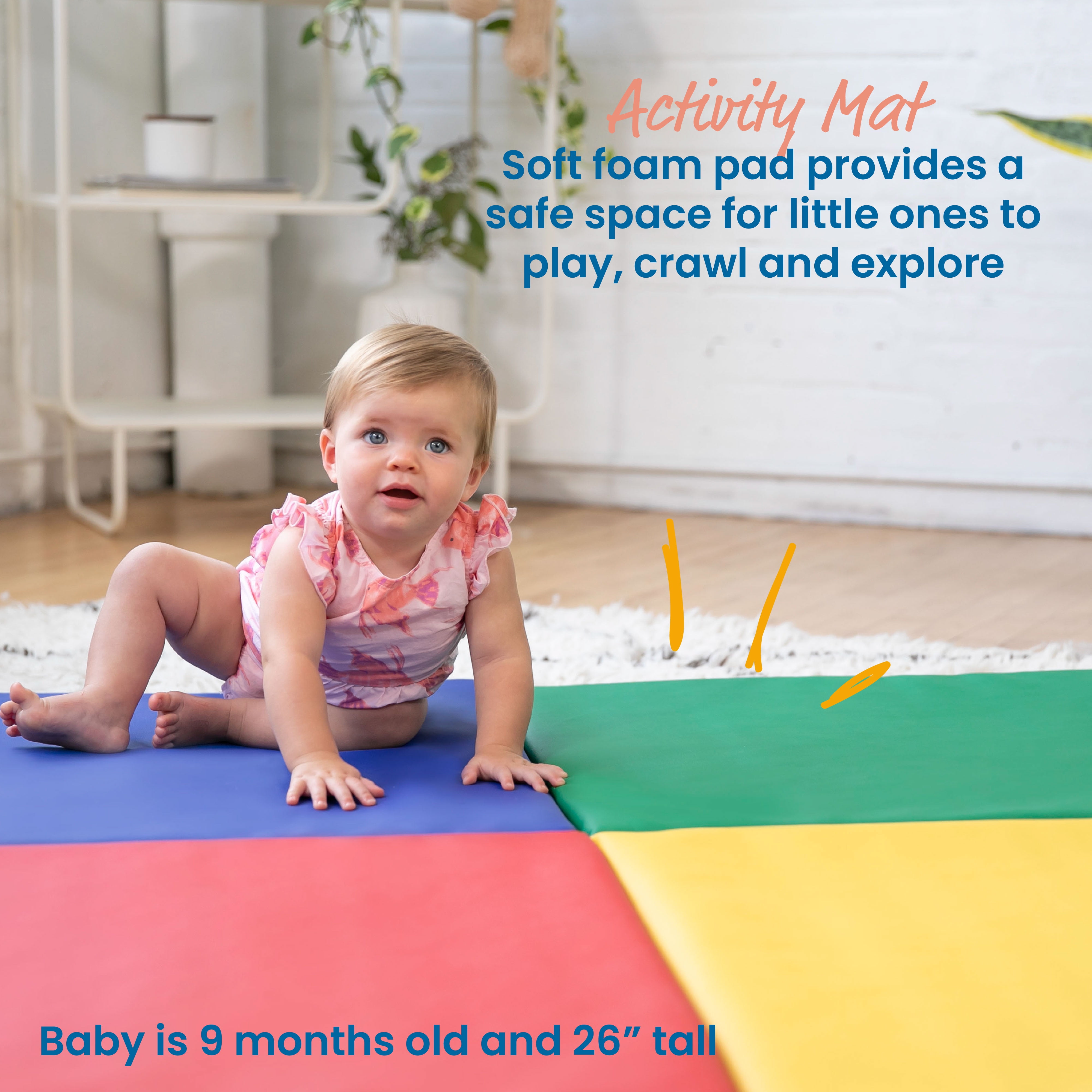 ECR4Kids SoftZone Quad Fold-N-Go Activity Play Mat, 48in Square, Baby Essentials, Assorted