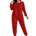 thumbnail image 4 of Inleife Women's Plus Size Solid Color Long Sleeve Lounge Set, Round Neck Top with Pocket and Cuffed Jogger Pajama Suit, 4 of 6