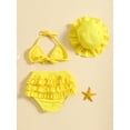 thumbnail image 3 of Bagilaanoe Newborn Baby Girls Swimsuits 3 Piece Bikinis Set Ruffle Sleeveless Tops + Shorts + Hat 6M 12M 18M 24M Infant Swimwear Bathing Suit Beachwear, 3 of 9