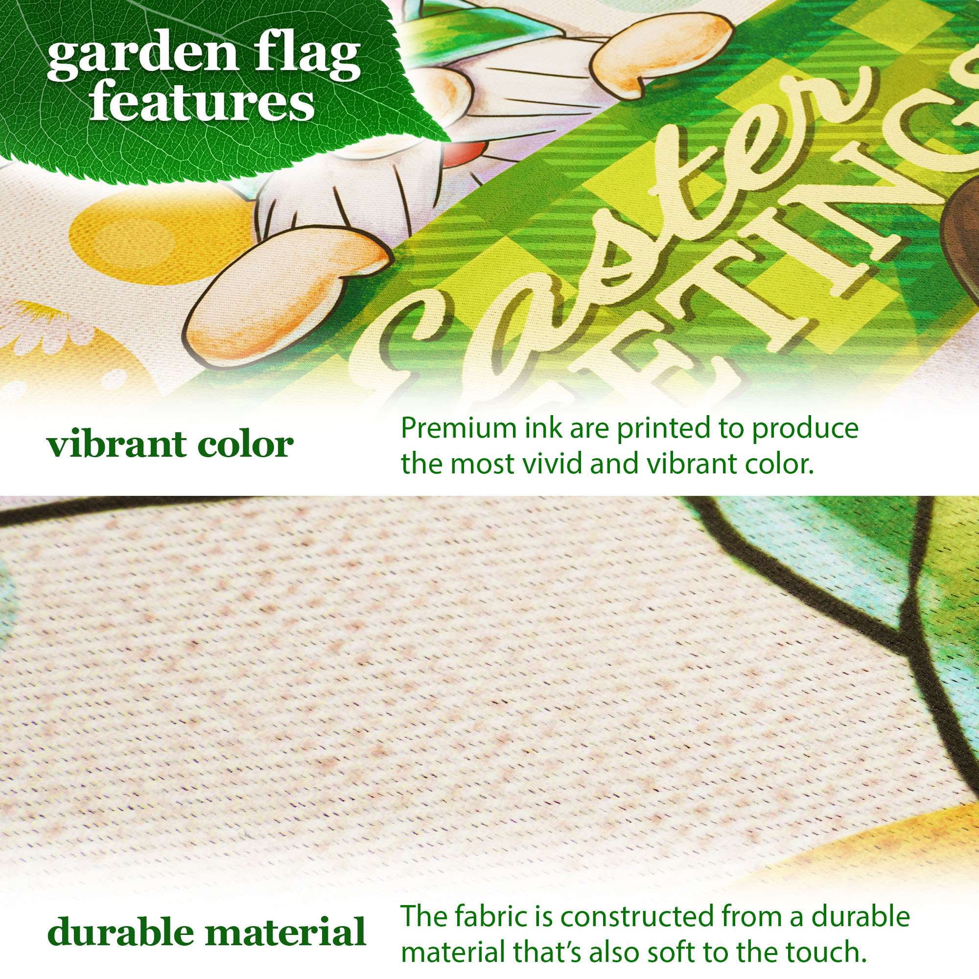 G128 2sets: 36"x16" Flag Stand & 12"x18" Gnome Greetings Double Sided Easter Garden Flag Decoration