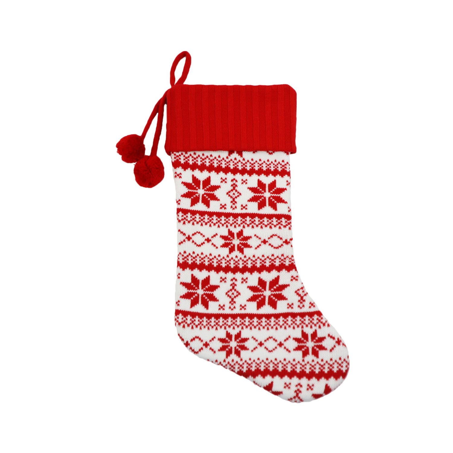 Holiday Time 21 inches Fair Isle Knit Stocking, White/Red