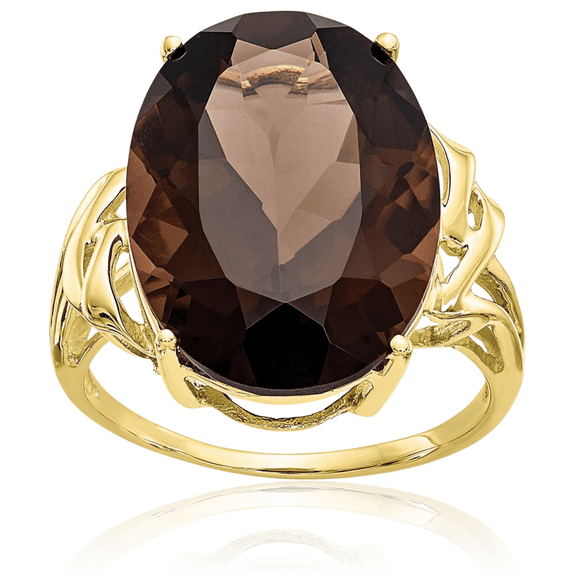 10K Solid Yellow Gold Brown Smoky Quartz Ring Gemstone Band