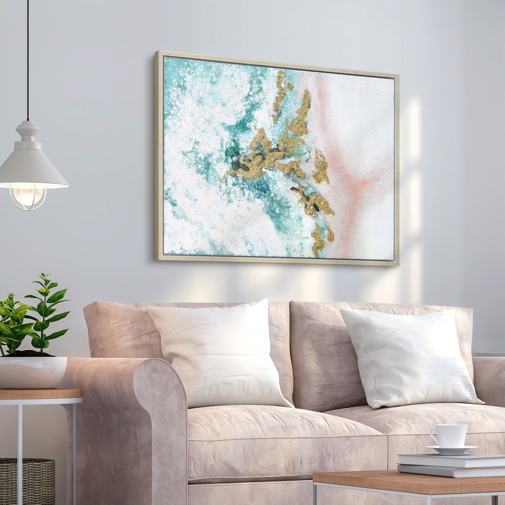 Empire Art Direct Sunday Ocean Textured Hand Painted Framed Wall Art with Gold Foil, 30" x 40"