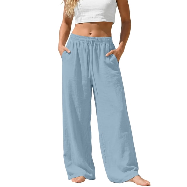 Women's Plus Size Linen Pants, Drawstring Waist, Loose Casual Joggers, Breathable Summer Wide Leg