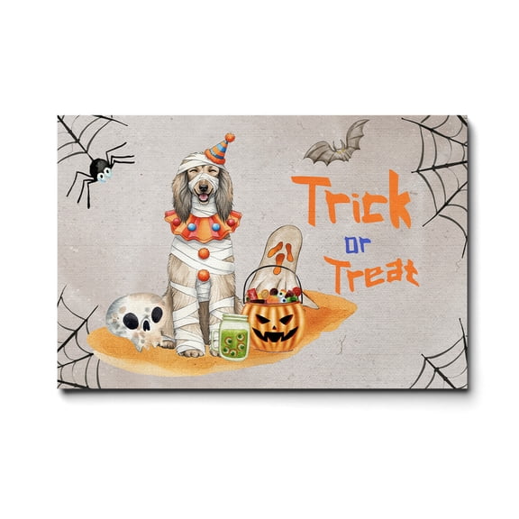 Trick or Treat Afghan Hound Funny Mummy Cosplay Pumpkin Candy Basket Horizontal Matte Canvas Poster Dog Lover Wall Art Home Decor - 12016