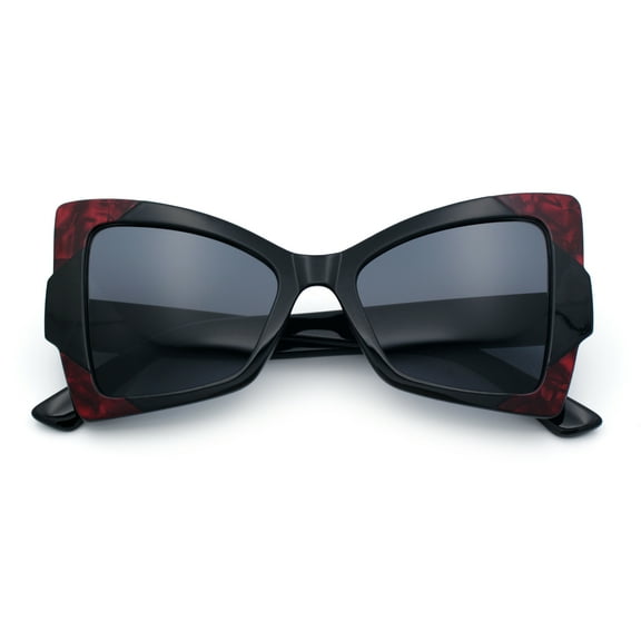 Womens Thick Plastic Oversized Cat Eye Butterfly Fashion Sunglasses Black Red - Black