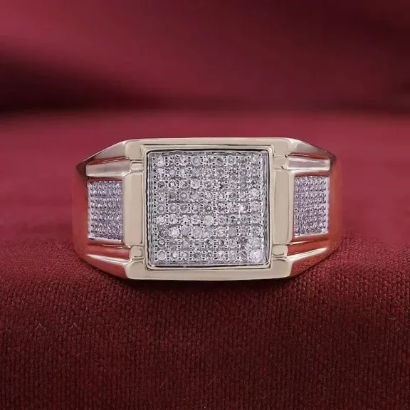 Aishvi Jewels 2 Ct Round Cut Real Moissanite Men Cluster Wedding Engagement Ring 14K Yellow Gold Plated 925 Sterling Silver