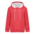 thumbnail image 3 of Women's Polka Dot Print Drawstring Hooded Sweatshirt with Pocket, Soft Breathable Long Sleeve Casual Pullover for Spring Autumn Streetwear, Beach Vacations and Daily Fashion Red S, 3 of 8