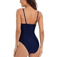 thumbnail image 2 of Lu's Chic Women's One Piece Bath Suit Beach Bathing V Neck Slimming Swimsuit Chic Brief Bunched Adjustable Beachwear Navy Small, 2 of 4
