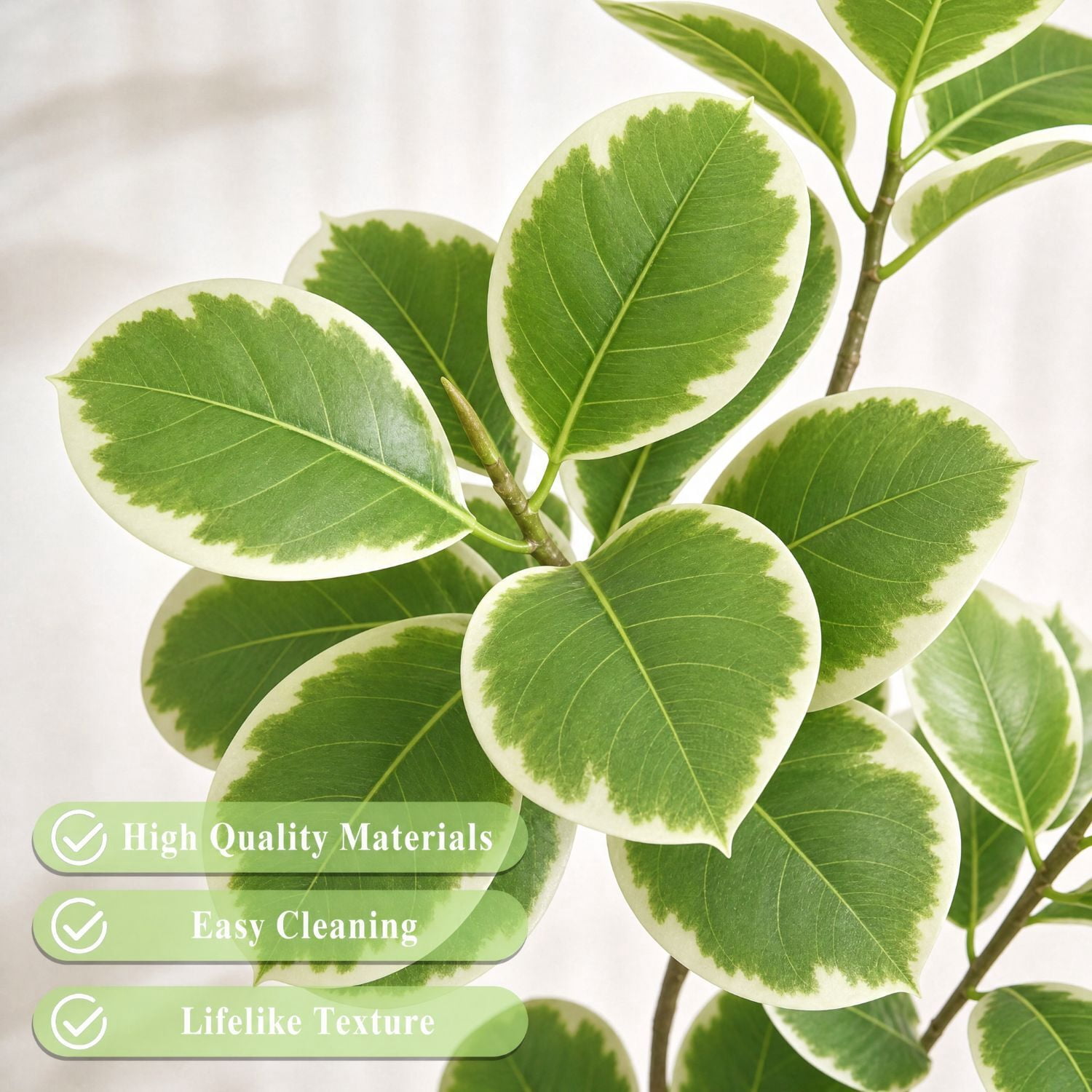 Easy4Home 4FT Artificial Variegated Rubber Plant Faux Ficus Elastica Tineke Tree Potted Indoor Floor Plant - Simple Assembly Needed