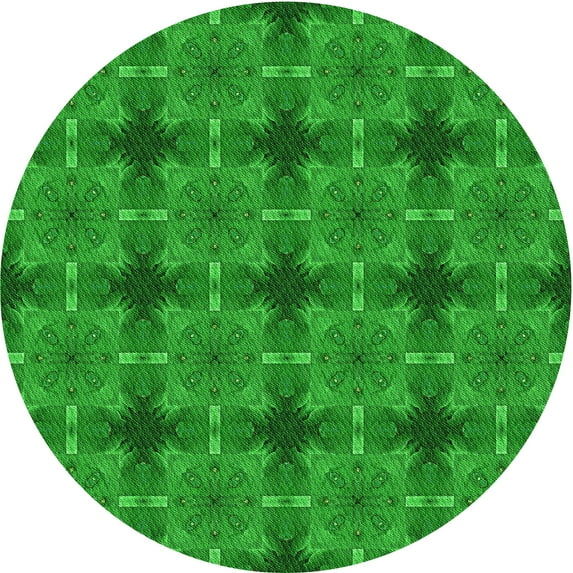 Ahgly Company Machine Washable Indoor Round Transitional Green Area Rugs, 7' Round