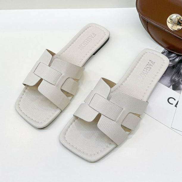 Sandalias de diseñador de marca de lujo para mujer, chanclas modernas planas con punta cuadrada para playa y exteriores, 2023 qym unisex
