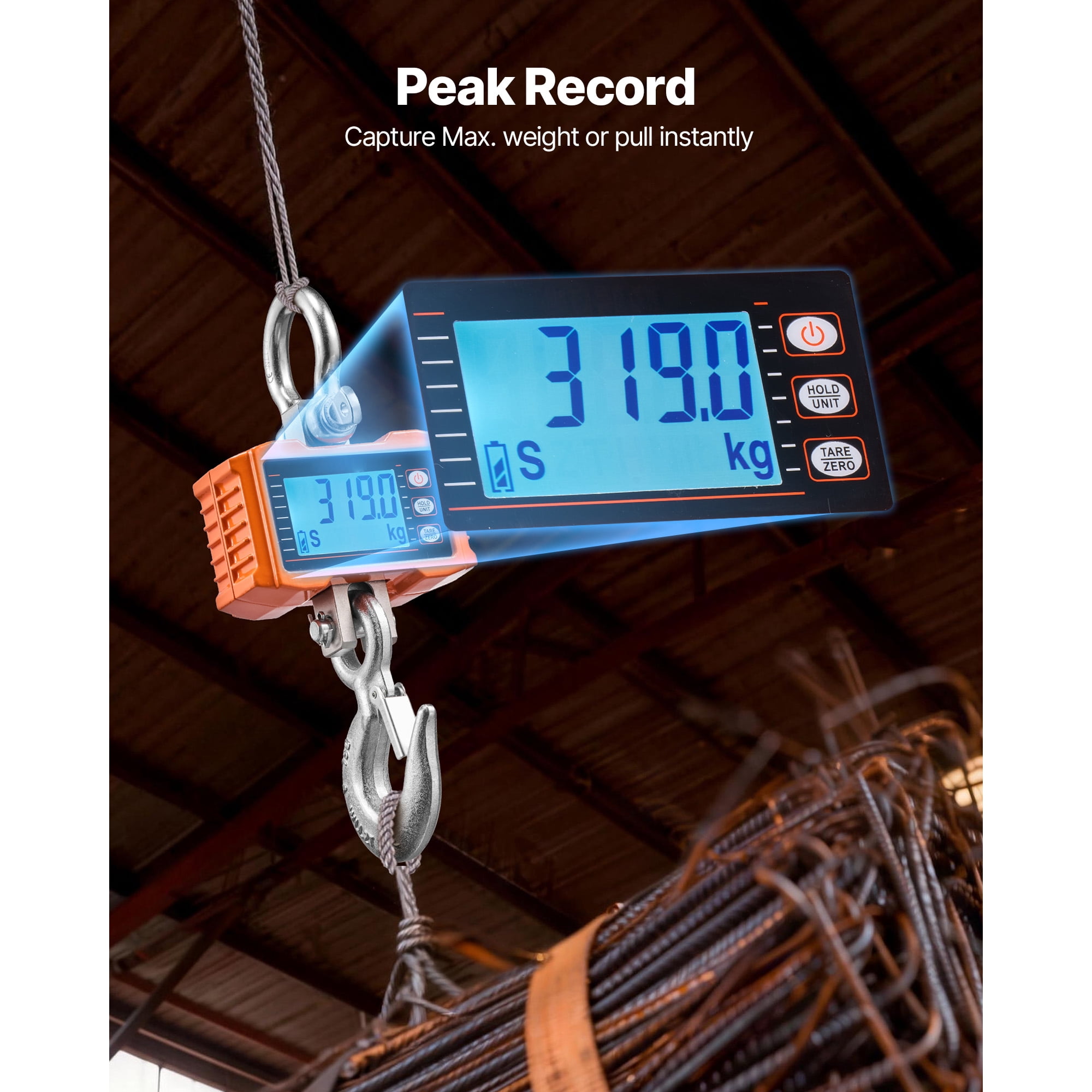 KFFKFF Digital Crane Scale, 4400 lbs/2000 kg Capacity, Industrial Hanging Scale with Durable Aluminum Case & LCD Display, 1 lb Precision, 3 Unit Options, Remote Control for Workshop or Factory Use