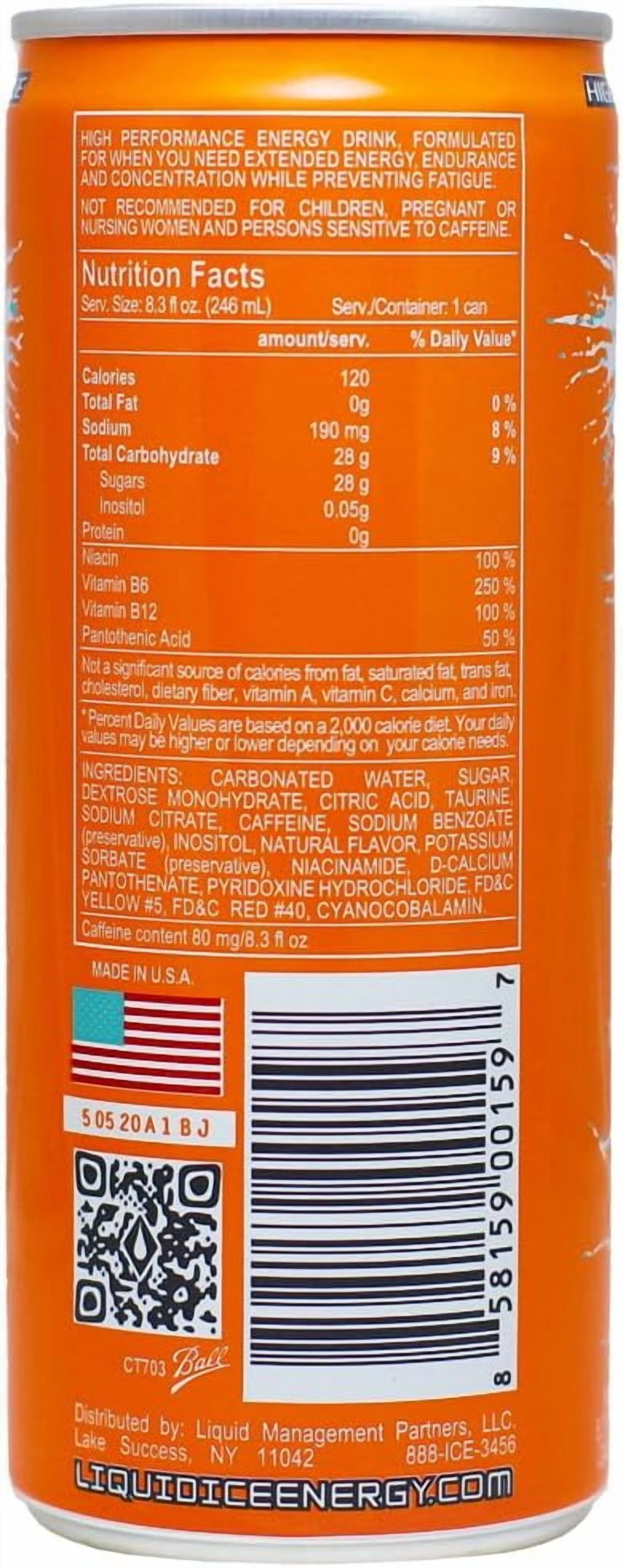 Liquid Ice Energy Drink, Citrus Pop, with 80mg Caffeine plus Taurine & B-Vitamins, Real Sugar, 8.4 Fl Oz, Pack of 24 Cans