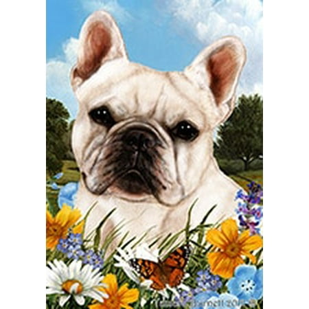 French Bulldog White - Best of Breed  Summer Flowers Garden