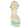 thumbnail image 3 of FSJ Women Gorgeous Pearl High Heels Sandals Square Open Toe Ankle Strap with Rhinestones Buckle Pump Bridal Wedding Dressy Shoes Size 10.5 Green, 3 of 5