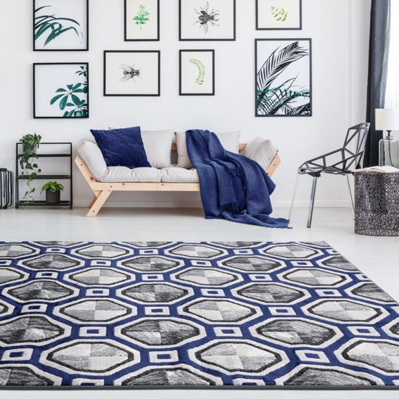 Flat Cozy Weave Geometric Mosaic Blue Area Rug/ Carpet