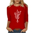thumbnail image 1 of HKEJIAOI Chandail à Col Rond pour Femmes, Manches 3/4, T-Shirts Graphiques Mignons avec Fleurs, Haut d'Été Décontracté, A-Rouge 2TG, 1 of 4