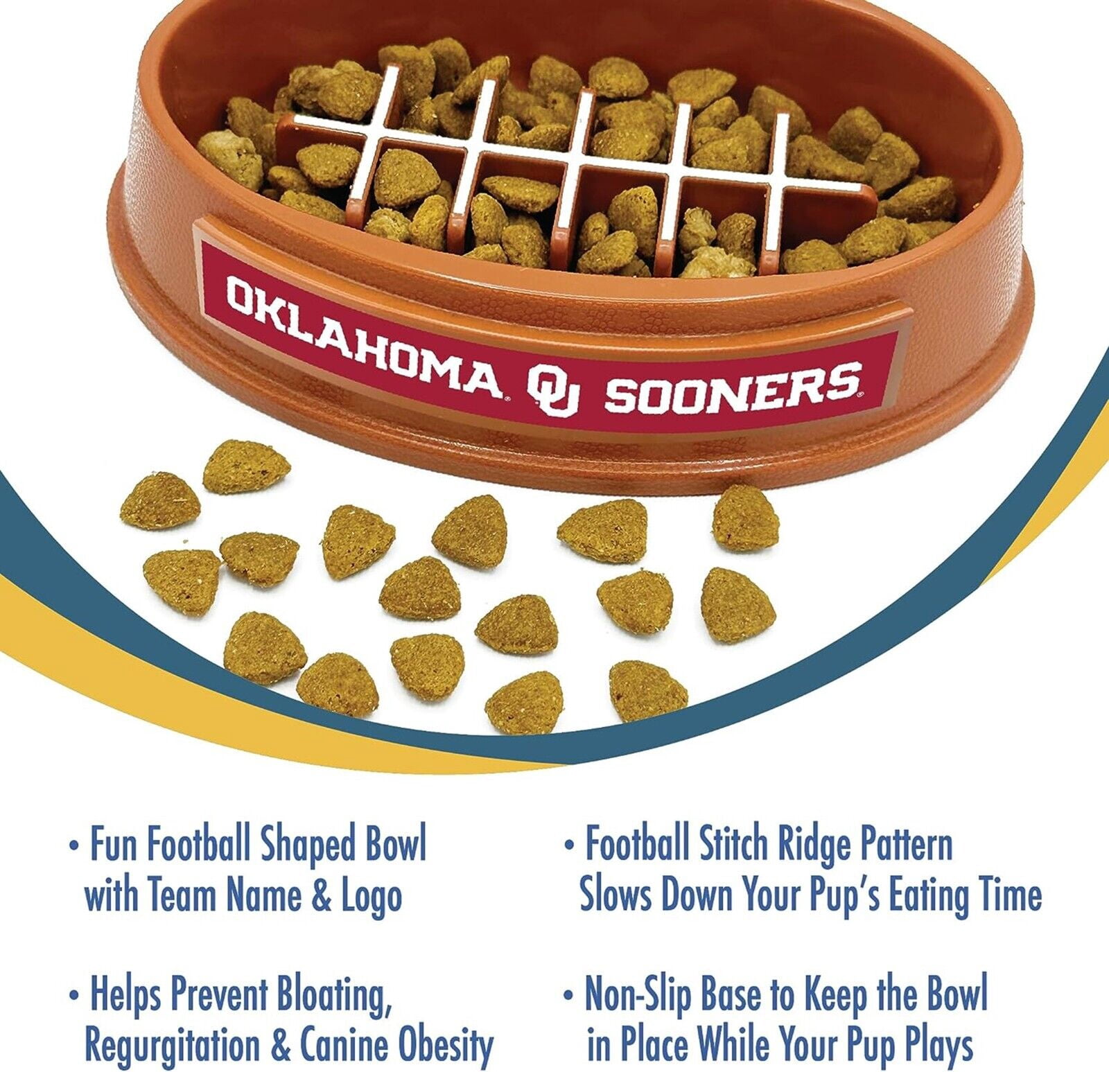 Pets First NCAA Oklahoma Sooners Super-Bowl Slow Feeder Bowl for Dogs and Cats with Non-Slip Mat
