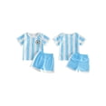 thumbnail image 2 of RUINIXCW Toddler Baby Boy Football Soccer Jersey Outfit Infant Baby Boys Fall Summer Clothes Crew Neck Short Sleeve Shirt and Shorts 2 Pcs Set, 2 of 9