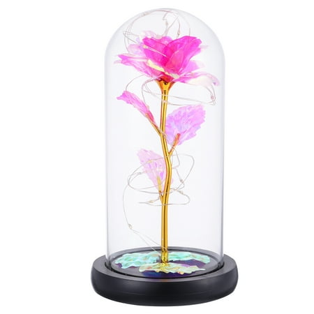 

Rosarivae 1Pc Desktop LED Flower Light Room Simulation Rose Decoration with Glass Cover