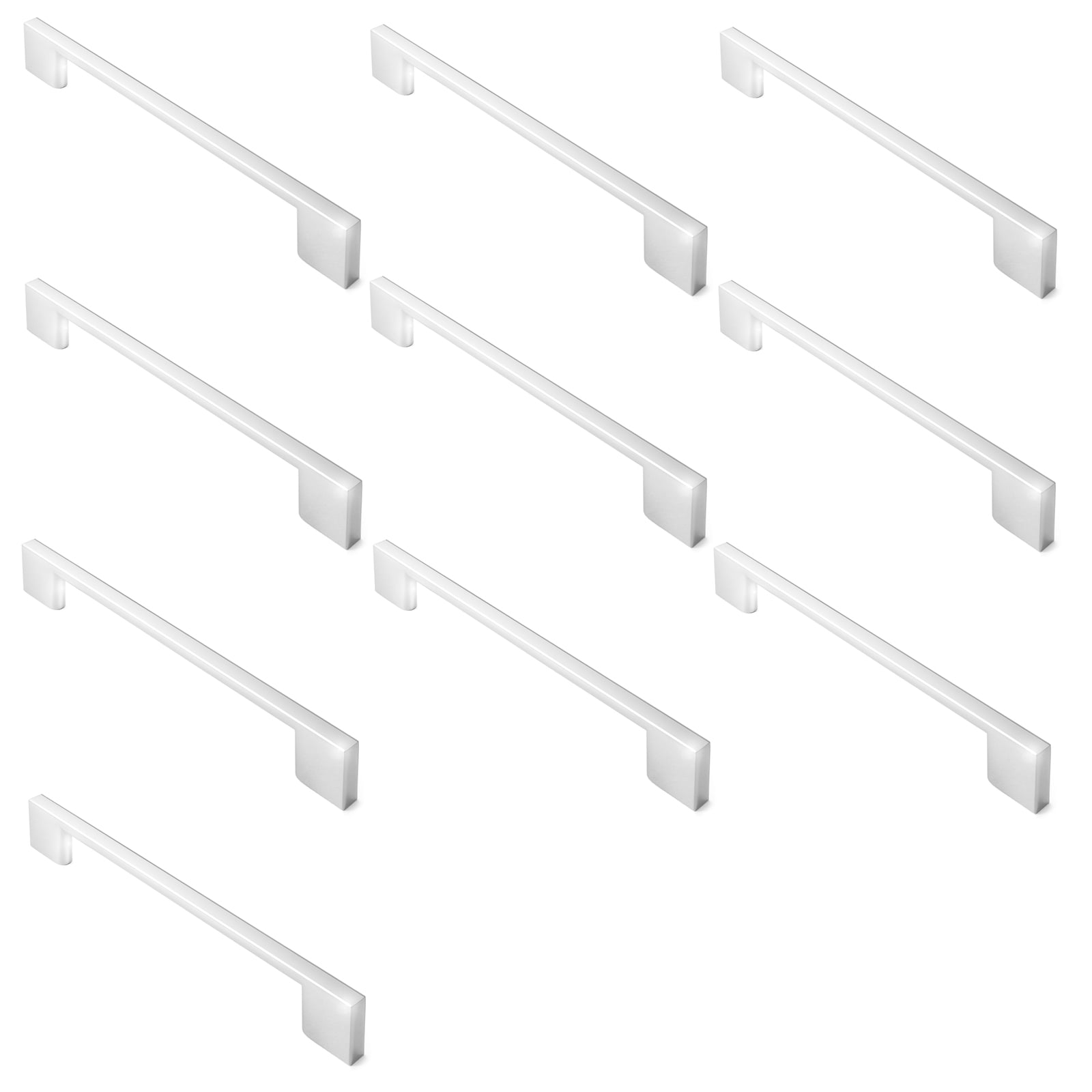 Cauldham 10 Pack Solid Kitchen Cabinet Pulls Handles (6-5/16" Hole Centers) - Modern Thin Profile Drawer/Door Hardware - Style M255 - Polished Chrome