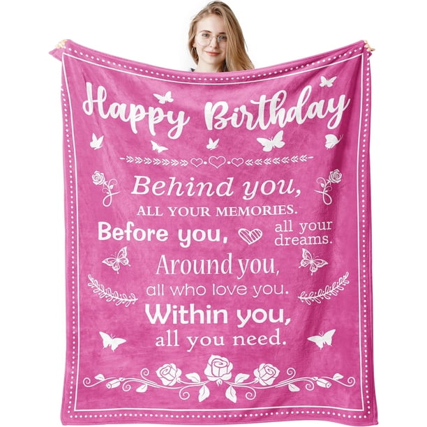 LHSHID Birthday Gifts for Women/Men/Her/Him Blanket Pink Happy Birthday Decorations Women/Men Throw Blankets Bday Gift for Women/Men Unique Best Birthday Gift Ideas 40"x50"