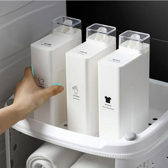 Refillable Laundry Bottle Non Leak With Label Empty Plastic Liquid Container For Bleaching Agent Home Laundry Room Decor Sub Bottling 1000Ml,1 * Weaving Basket