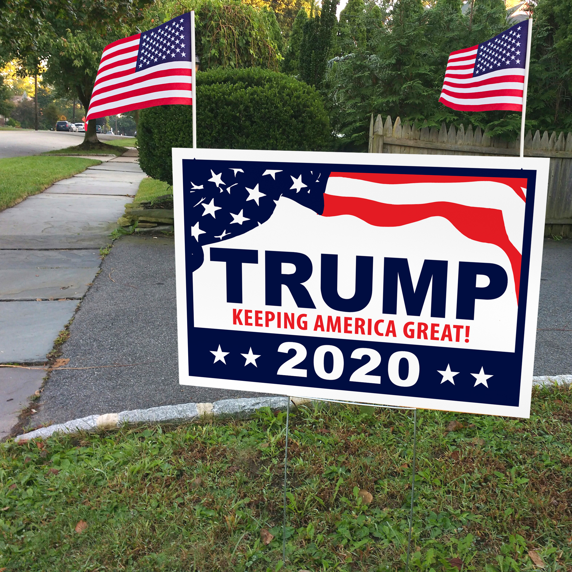 TRUMP 2020 Yard Sign 12" X 18" with 2 American Flags and H-Frame - Walmart.com