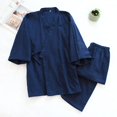 thumbnail image 1 of 2025Spring And Summer Kimono Men's Pajamas Two-piece 100% Cotton Simple Plus Size Three-quarter Sleeve Trousers Home Service Set, 1 of 5